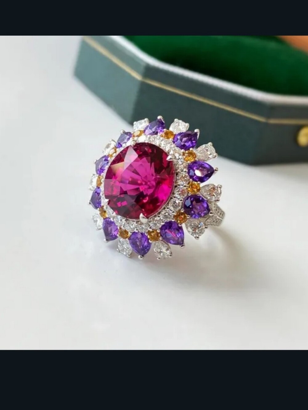New Amethyst And Rubellite Full Diamond Statement Ring - Picture 2 of 5